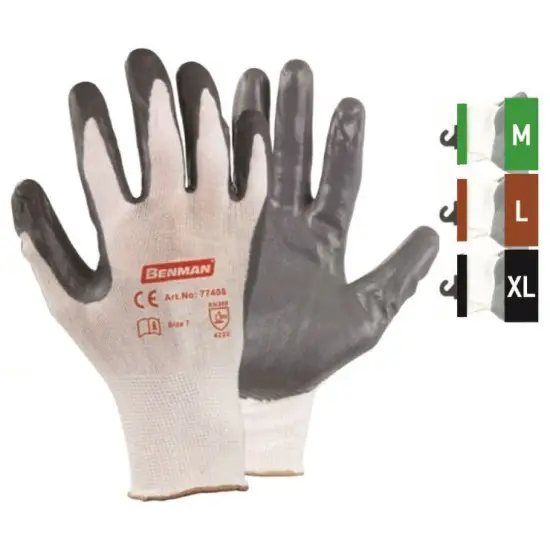 Expressz szállítás 7''/S fehér nylon kesztyű, kötött bélés, szürke nitril (NBR) tenyér bevo