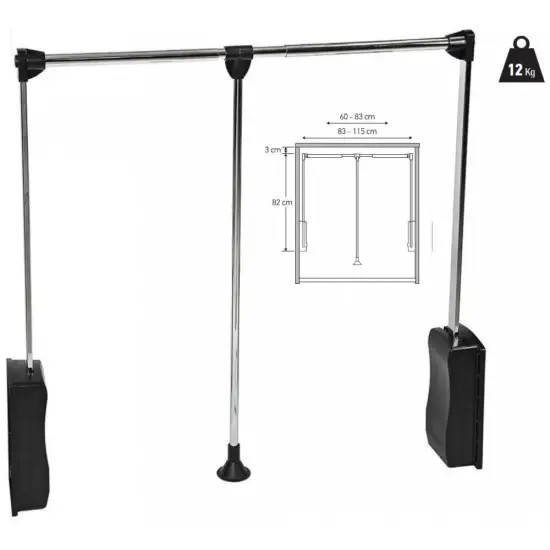 gardrób ruhalift 12 kgr, fekete & króm acél, LENGTH 60-83 cm, Olcsó