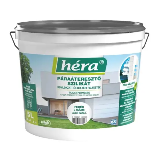 Biztonságos fizetés Héra páraáteresztő szilikát homlokzati és beltéri falfesték fehér "L" 5 l