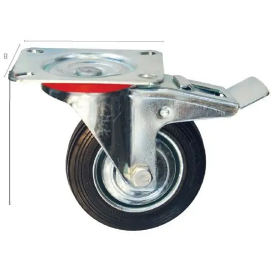 Akciós ár ipari fekete görgő kerék, forgó fékkel 75mm,
