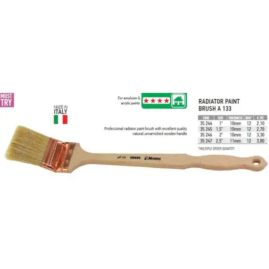 Olcsó radiátorecset , hajlított, A133 - 2-1/2'', fehér sörte