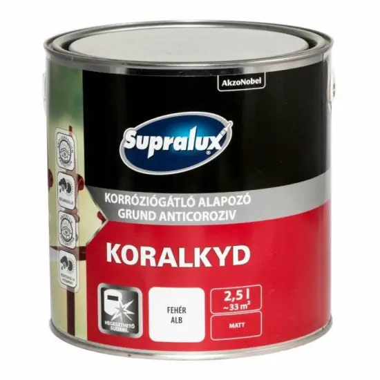 Exkluzív ajánlat Supralux Koralkyd korróziógátló alapozó fehér 2,5 l