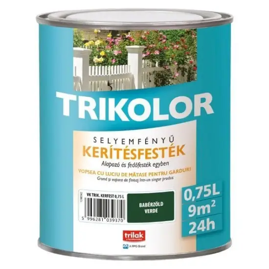 Árengedmény Trikolor selyemf. kerítésfesték 601 babérzöld 0.75 l