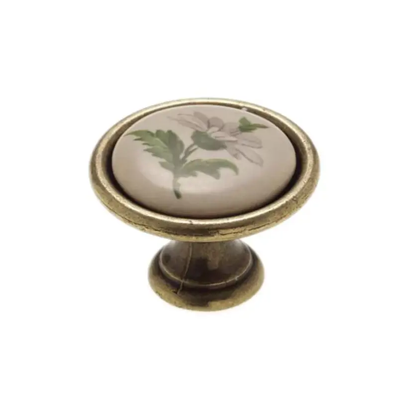 Árengedmény Fogantyú P07.01.20.04 Antikolt Bronz-Zöld Virág Fém/Porcelán