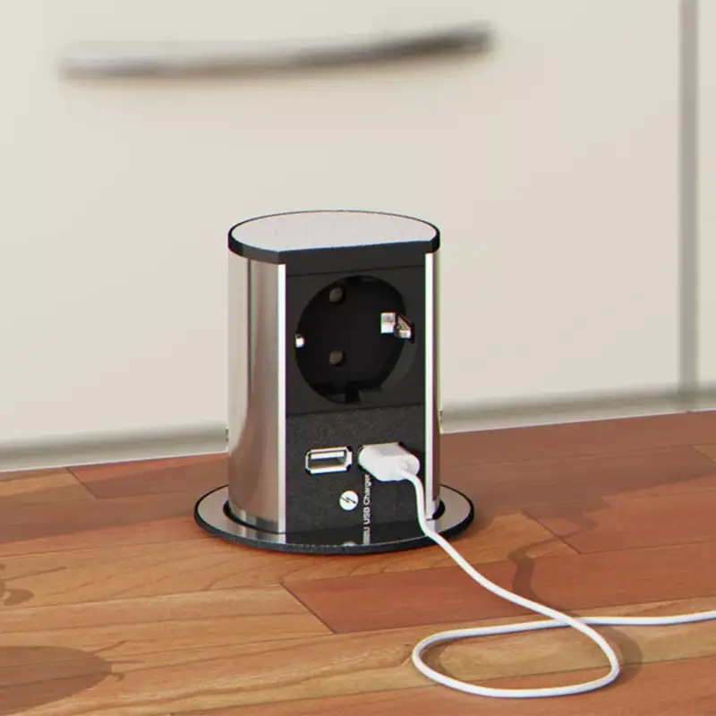 Konnektor Munkalapba süllyeszthető ELEVATOR Inox 1db 230V/16A 1 dugalj + 2db USB Biztonságos vásárlás