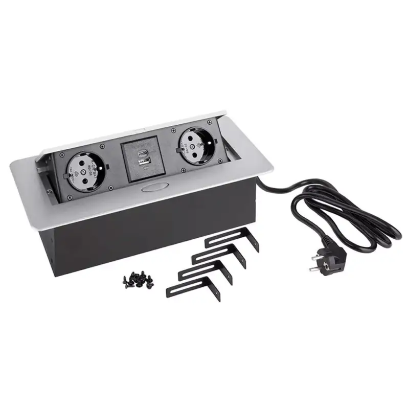 Konnektor-rejtett elosztó StrongPower 2x 230V, 2x USB A/C, Schuko, Ezüst Rendeld meg most
