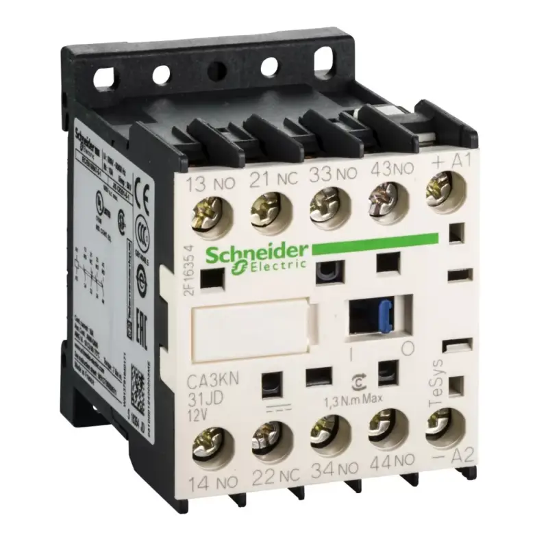Szuper ajánlat Schneider Electric CA3KN31JD, Segédkontaktor 10A, 12V DC vezerlés, 3 Záró + 1 Nyitó érintkező, csavaros csatlakozás (Segédkapcsoló CA3KN31JD)