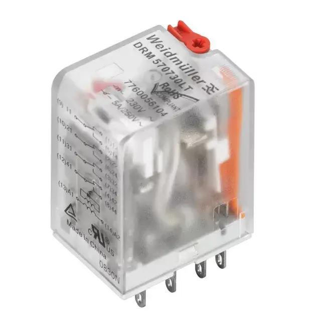 Weidmüller 7760056101 DRM570524LT, Relémodul 4 váltóérintkező (CO) AgNi 0,15 µm Au, vizsgálógombbal, 24V AC vezérlőfeszültség, 5A folytonos áram, dugaszolható csatlakozás (D-Series) Prémium