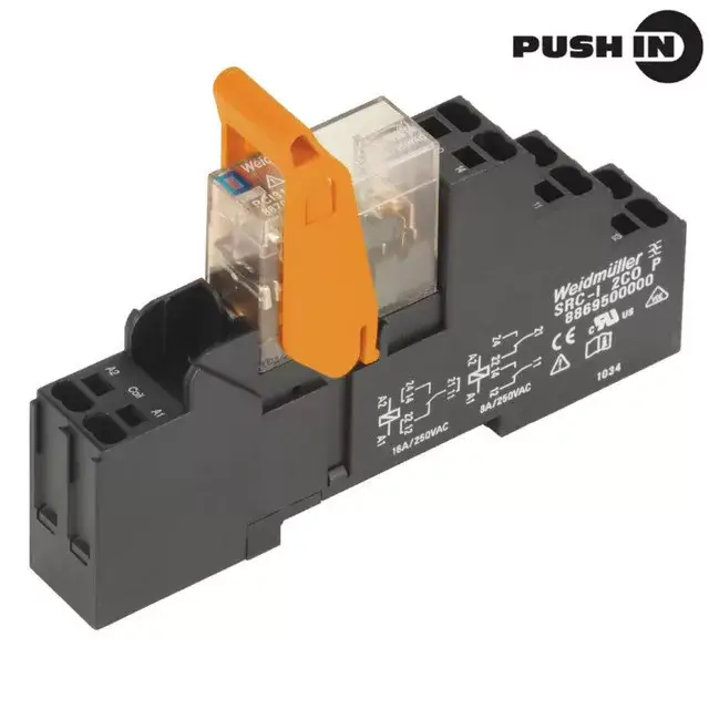 Akciós ár Weidmüller 8897150000 RCIKITP 24VDC 2CO LD, Komplett relé 2 váltóérintkező (CO) AgNi 90/10, 24V DC vezérlőfeszültség, 8A folytonos áram, push in (Riderseries)