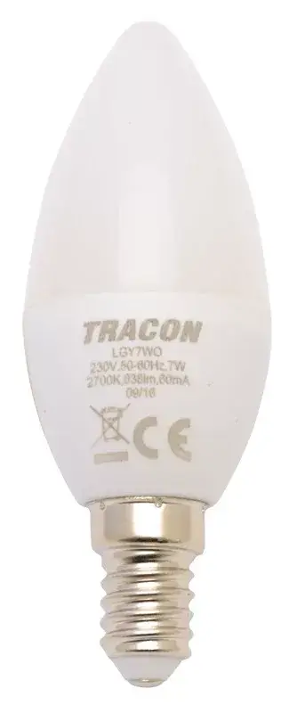 Tracon, LGY7NW, LED-es fényforrás, ( gyertya alakú )7W-os teljesítményű, E14 foglalattal, 4000K-es színhőmérsékletü, SMD LED ( 500 lm ) Tracon ( LGY7NW ) Prémium