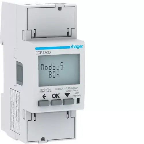 Hager ECR180D fogyasztásmérő 1 fázis 80A, MODBUS, MID Akció