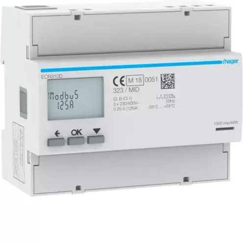 Hager ECR310D fogyasztásmérő 3 fázis 125A, MODBUS, MID Árcsökkenés