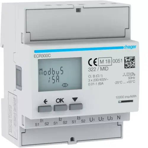 Hager ECR300C fogyasztásmérő 3 fázis, áramváltós, MODBUS, MID Ajánlat