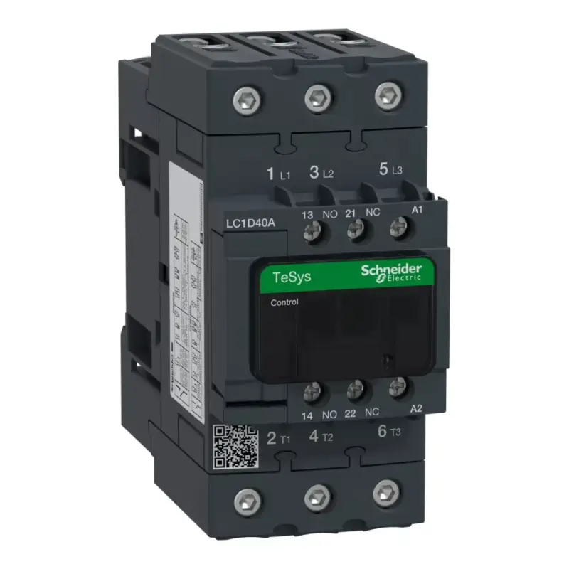 Akciós ár Schneider LC1D40AB5, Tesys D mágneskapcsoló, 18.5kW/40A (400V, AC3), 24V AC 50 Hz vezerlés, 1Z+1Ny, csavaros csatlakozás