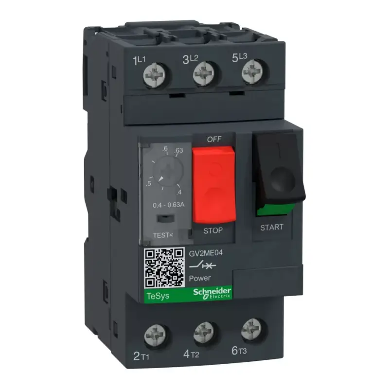 Nézd meg most Schneider GV2ME04AP Tesys motorvédő kapcsoló, 0.4-0.63A, csavaros csatlakozás, nyomógombos vezerlés, 0.12-0.18 kW, 50 Hz