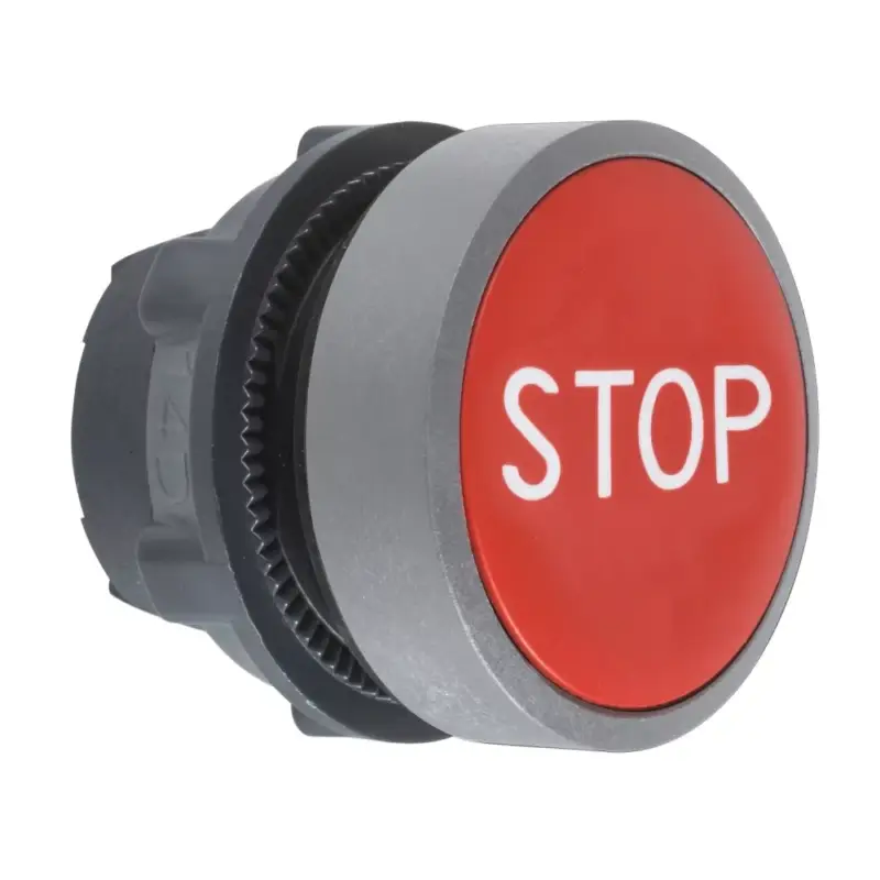 Schneider ZB5AA434C0 Harmony műanyag nyomógomb fej, Ø22, visszatérő, piros, "STOP", szürke perem Expressz kézbesítés
