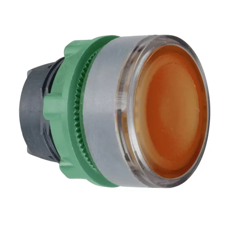 Schneider ZB5AW353SC0 Harmony műanyag világító nyomógomb fej, Ø22, visszatérő, beépített LED-hez, hornyolt lencsével, narancssárga, szürke p. Csak ma