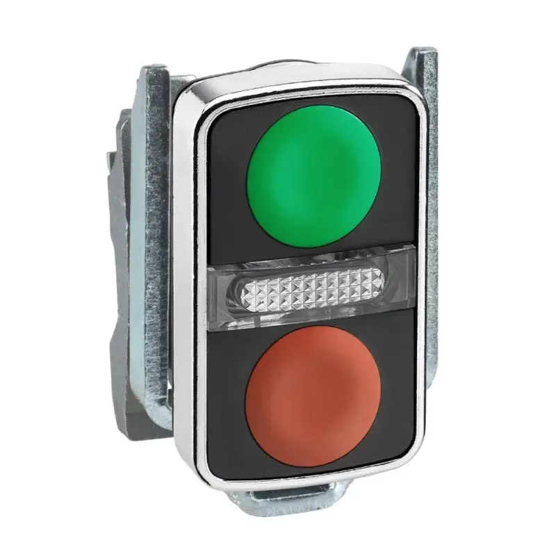 Legkelendőbb Schneider ZB4BW7A3740 Harmony fém világító kettősfejű nyomógomb fej, Ø22, visszatérő, 1 zöld 1 piros nyomógomb