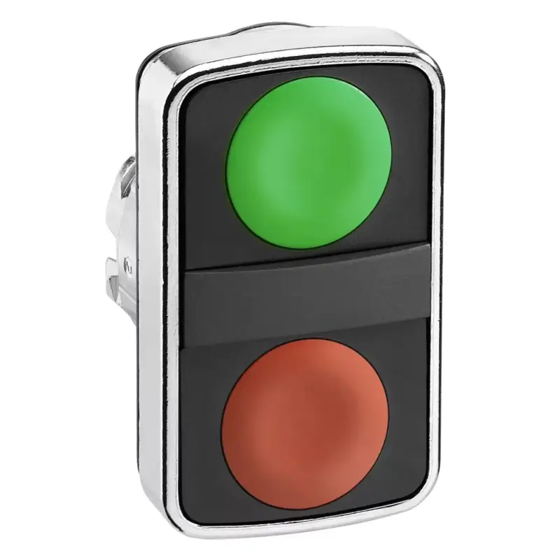 Schneider ZB4BA7340 Harmony fém kettősfejű nyomógomb fej, Ø22, visszatérő, 1-1 zöld/piros nyomógomb Outlet