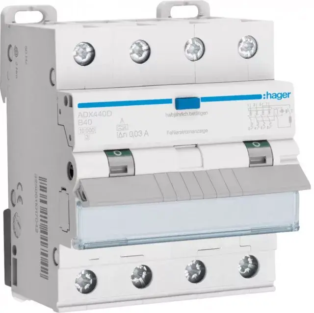 Olcsóbb Hager ADX440D Áramvédős kismegszakító 3P+N, B-40A, 30mA, 10kA, A