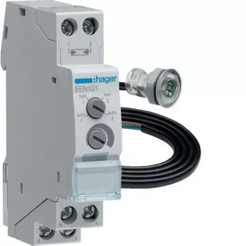 Újdonság Hager EEN101 Alkonykapcsoló, 1 váltó, 10A, 230V AC, moduláris, sülly. (EEN002) érzékelővel, 5-2000 Lux