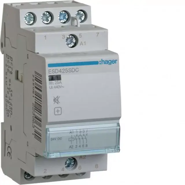 Hager ESD425SDC Csendes mágneskapcsoló, 4Z, 25A, 24V DC, moduláris Prémium