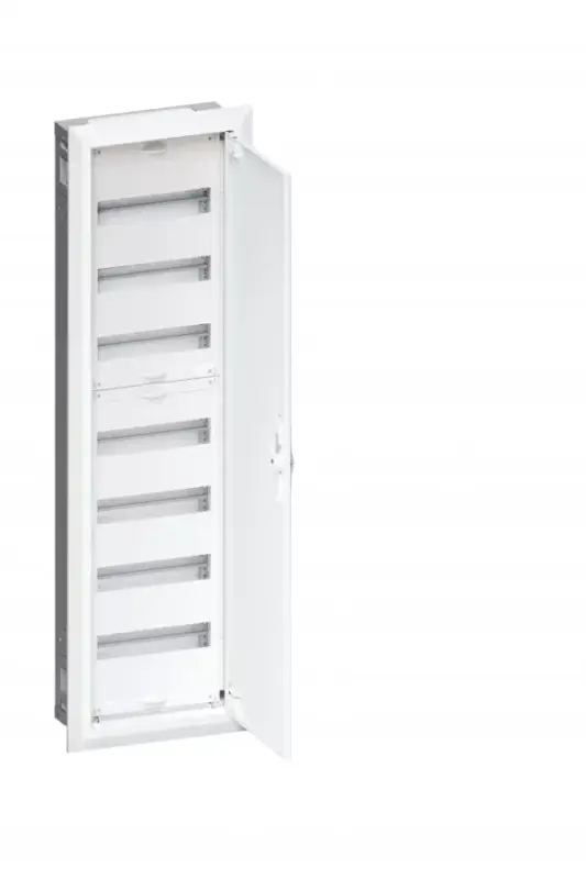Hager Univers FWU71S Fém mezős elosztó 84 modul, 7 sor, 1153x353x110mm, (fal kivágás 1102x305x110mm) teli ajtóval, IP30, süllyesztett Újdonság