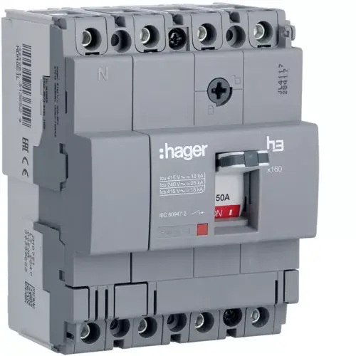 Hager HDA051L x160 TM kompakt megszakító, 4P, 50A, 18kA Azonnali szállítás