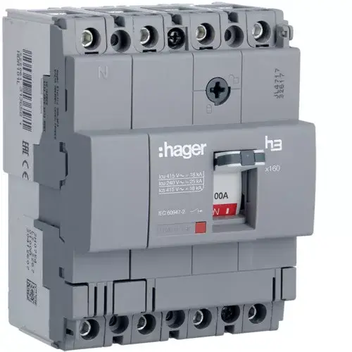 Hager HDA101L x160 TM kompakt megszakító, 4P, 100A, 18kA Akciós ár