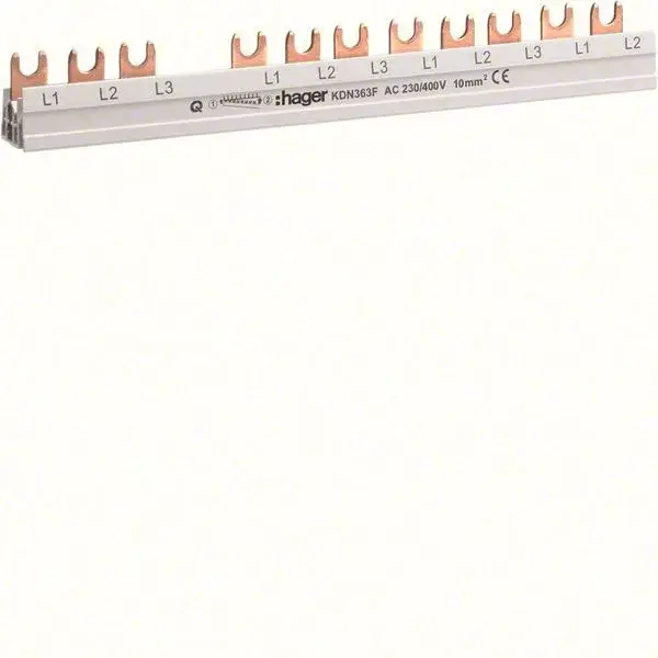 Korlátozott ajánlat Hager KDN363F Fázissín 1db 4P Fi-relé és 8db 1P kismegszakító részére, 10mm2, 12M, 210mm