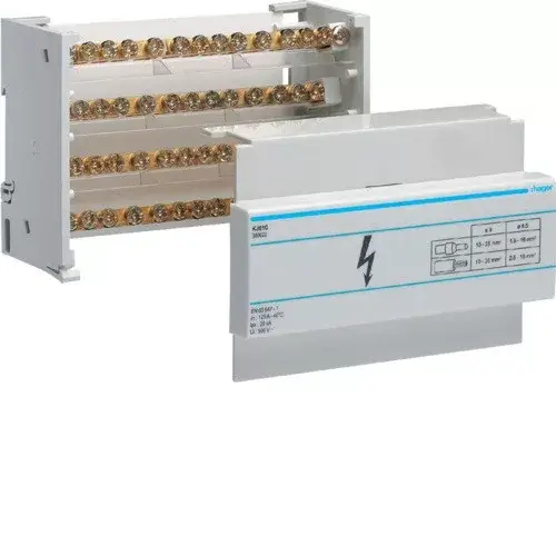 Outlet Hager KJ01C Sínes elosztó blokk, moduláris, 4P, 125A, 1x35mm2 + 1x25mm2 + 8x16mm2