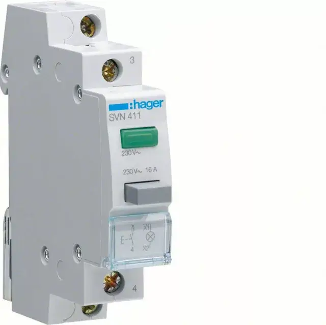 Vedd meg most Hager SVN411 Nyomógomb, 1Z, 16A, 230V AC, zöld LED-del, moduláris, 1M