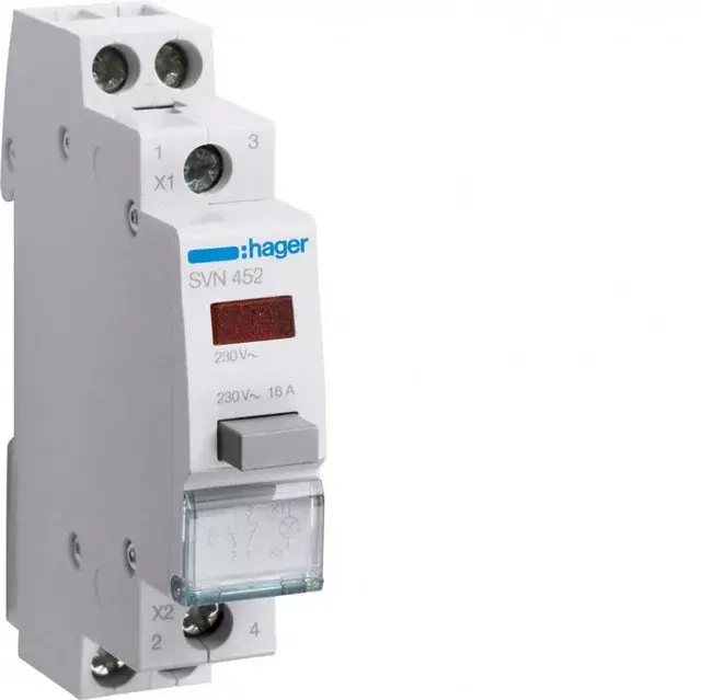 Hager SVN452 Nyomógomb, 1Z+1NY, 16A, 230V AC, piros LED-del, moduláris, 1M Gyors kiszállítás