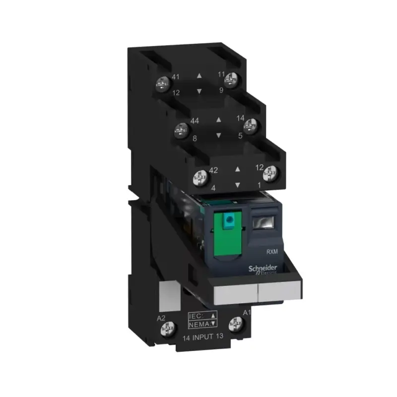 Schneider RXM2AB2BDPVS Zelio RXM miniatűr relé, 2CO, 12A, 24VDC, tesztgomb, LED, elválasztott érintkezőkiosztás Outlet