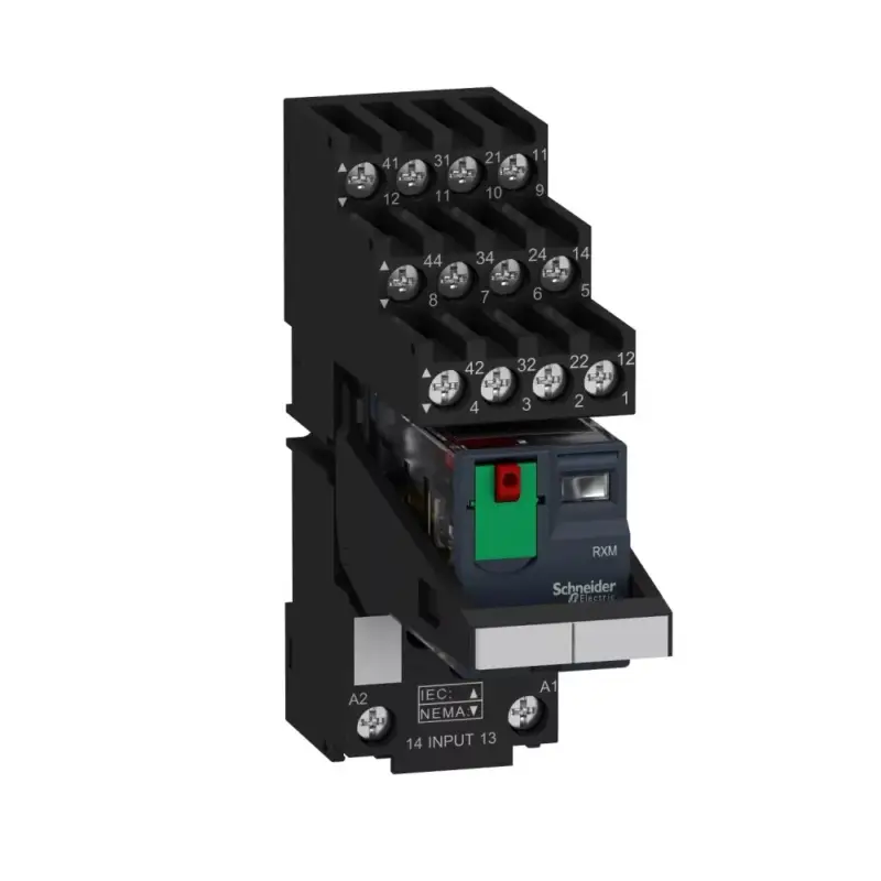 Outlet Schneider RXM4AB1P7PVS Zelio RXM miniatűr relé, 4CO, 6A, 230VAC, tesztgomb, elválasztott érintkezőkiosztás