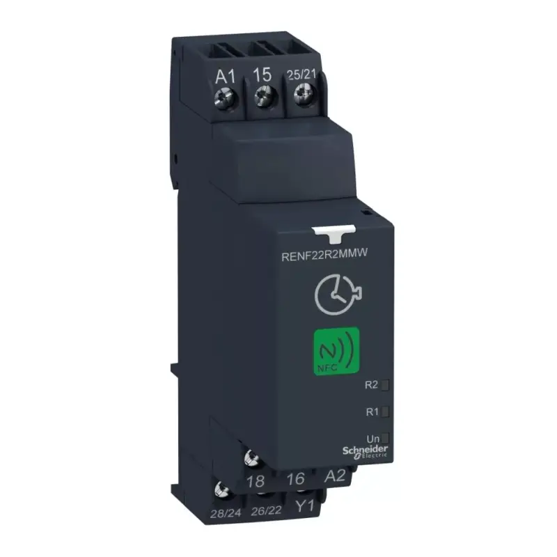 Vedd meg most Schneider RENF22R2MMW Zelio Time multifunkciós NFC időrelé, 28 funkció, 0,1s-999h, 2CO+1CO, 8A, 24-240VAC/DC