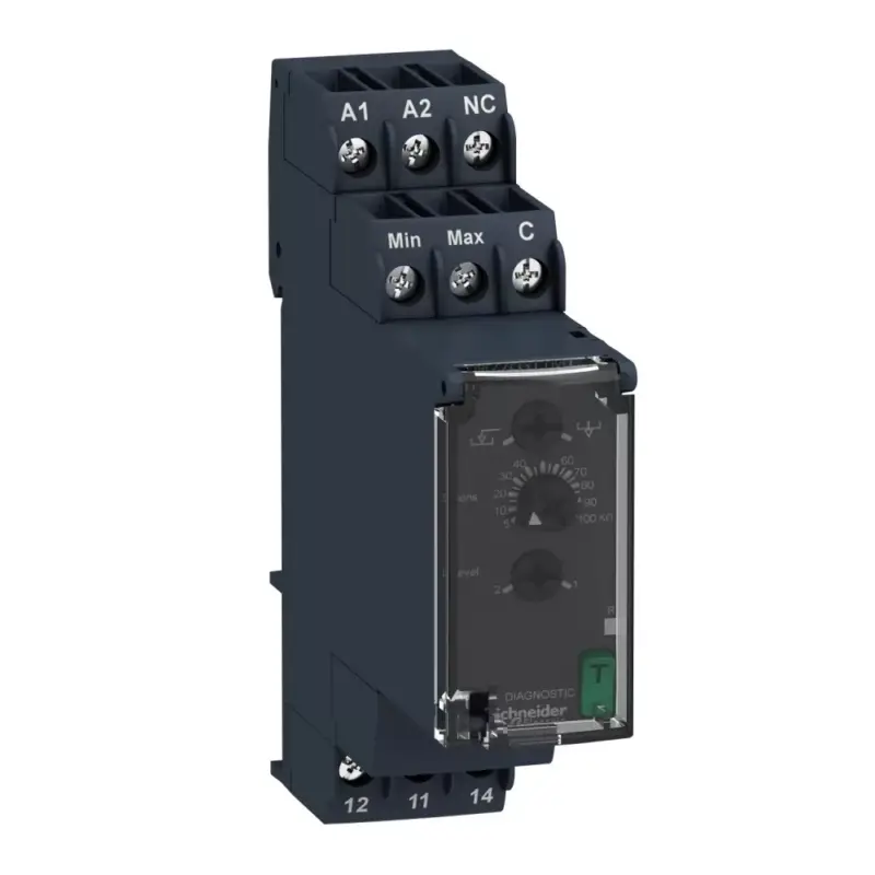 Népszerű Schneider RM22LG11MT Zelio Control folyadékszint-figyelő relé, 1CO, 8A, 380…415VAC, mérési tart.:5…100kOhm, ki- és bekapcsolás késlelt.