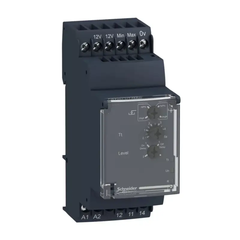 Schneider RM35LV14MW Zelio Control folyadékszint-figyelő relé, diszkrét érzékelőhöz, 2CO, 5A, 24…240VAC/DC Prémium