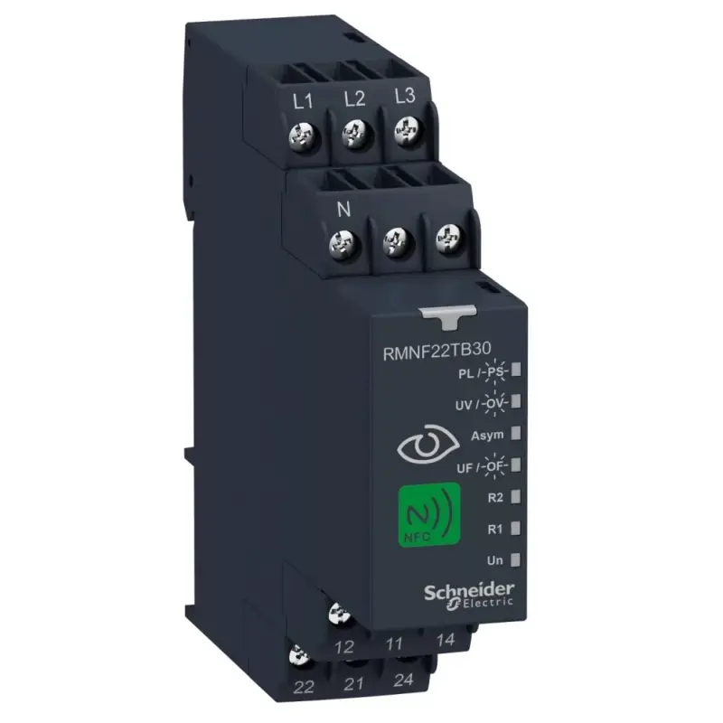 Schneider RMNF22TB30 Zelio Control háromfázisú fázis- és feszültségfigyelő relé, NFC, 2CO, 8A, multifunkciós, ki- és bekapcsolás késlelt. Vedd meg most