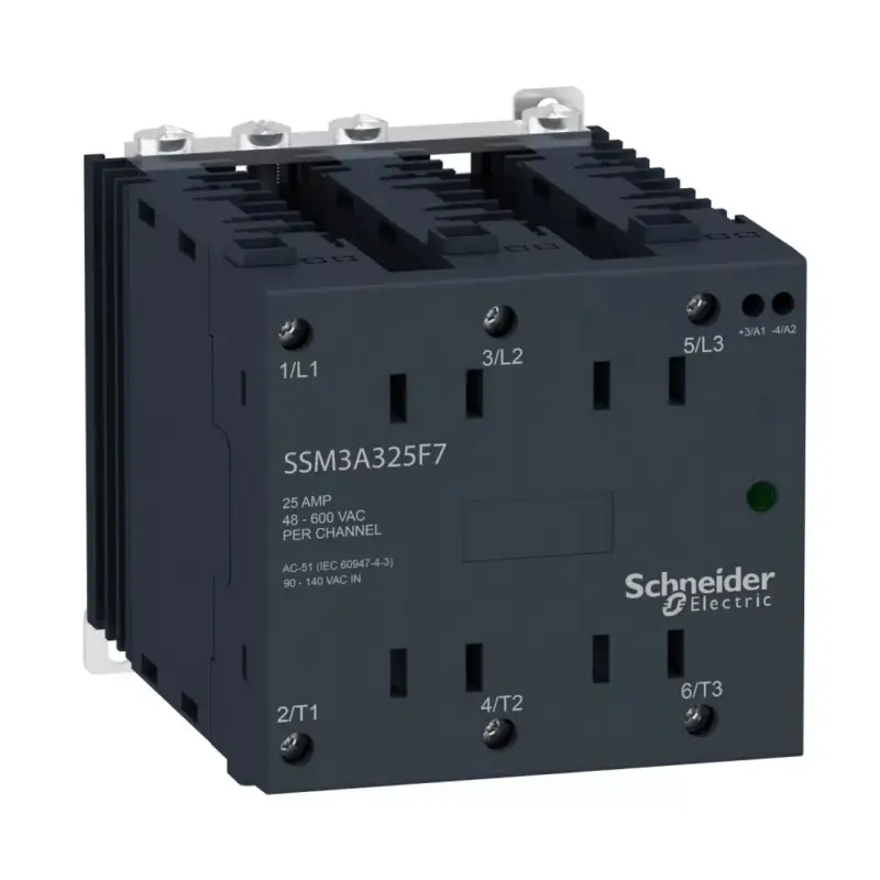 Schneider SSM3A325BD SSM szilárdtestrelé, 3f, nullfesz kapcs, 3NO, 48-600VAC, 25A, 24VDC Expressz szállítás