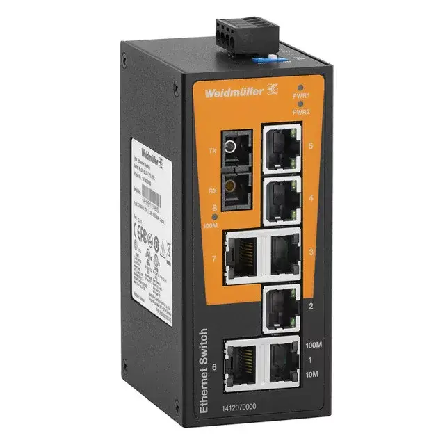 Kedvezmény Weidmüller 1412070000 IE-SW-BL08-7TX-1SC Hálózati switch, nem konfigurálható, Fast Ethernet, Portok száma: 7x RJ45, 1 * SC multimódusú, IP30, -10 °C...60 °C