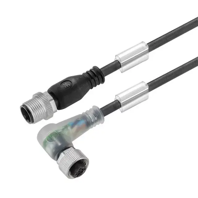 Weidmüller 9457790500 SAIL-M12GM12W-3L5.0U Érzékelő/beavatkozó vezeték, Csatlakozóvezeték, M12 / M12, Pólusok száma : 3, 5 m, egyenes tű - 90°-os aljzat, árnyékolt: Nem, LED: Igen, Köpeny anyaga: PUR, Halogén: Nem Prémium