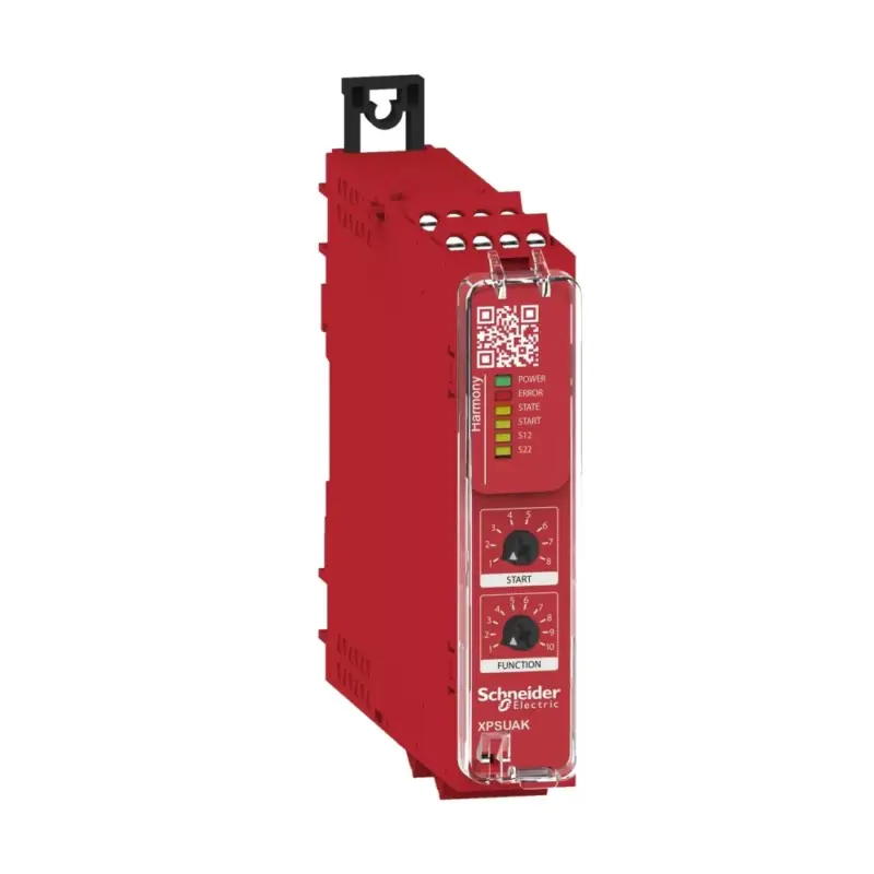 Schneider XPSUAK12AP Preventa biztonsági relé modul, XSPUAF+bizt. szőnyeg funkció, Cat.4, biztonsági be/ki: 2/3CO, PNP, 24VAC/DC, csavaros Rendeld meg most