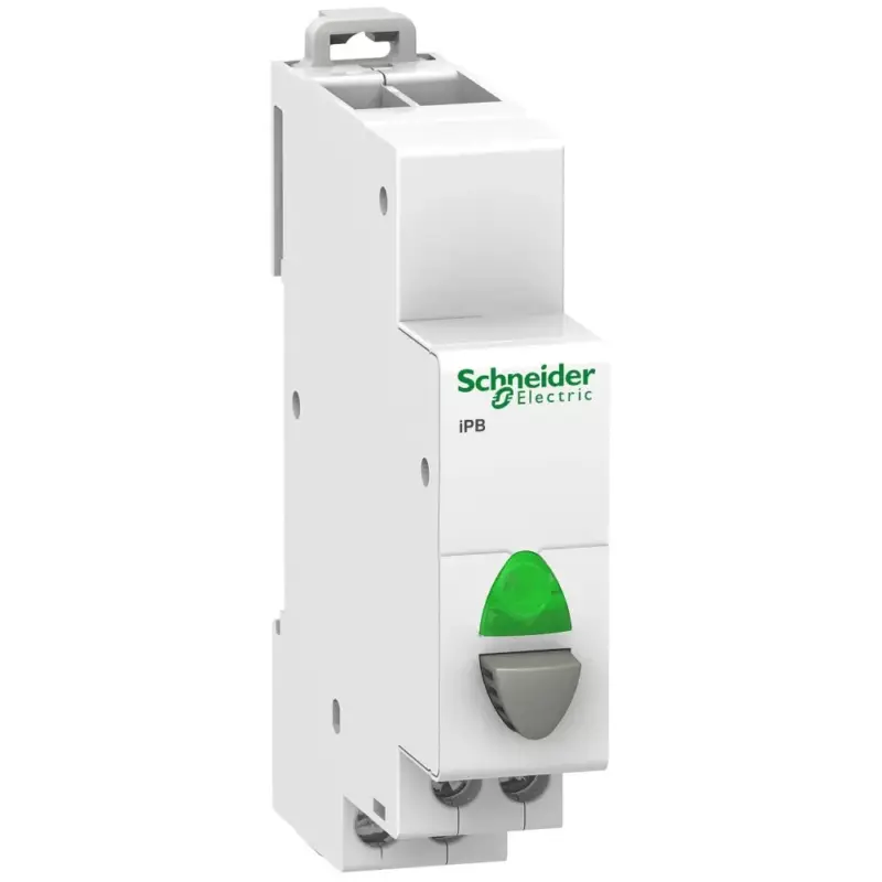 Kiárusítás Schneider A9E18038 ACTI9 iPB nyomógomb, 1NO, szürke, zöld LED, 12-48VAC