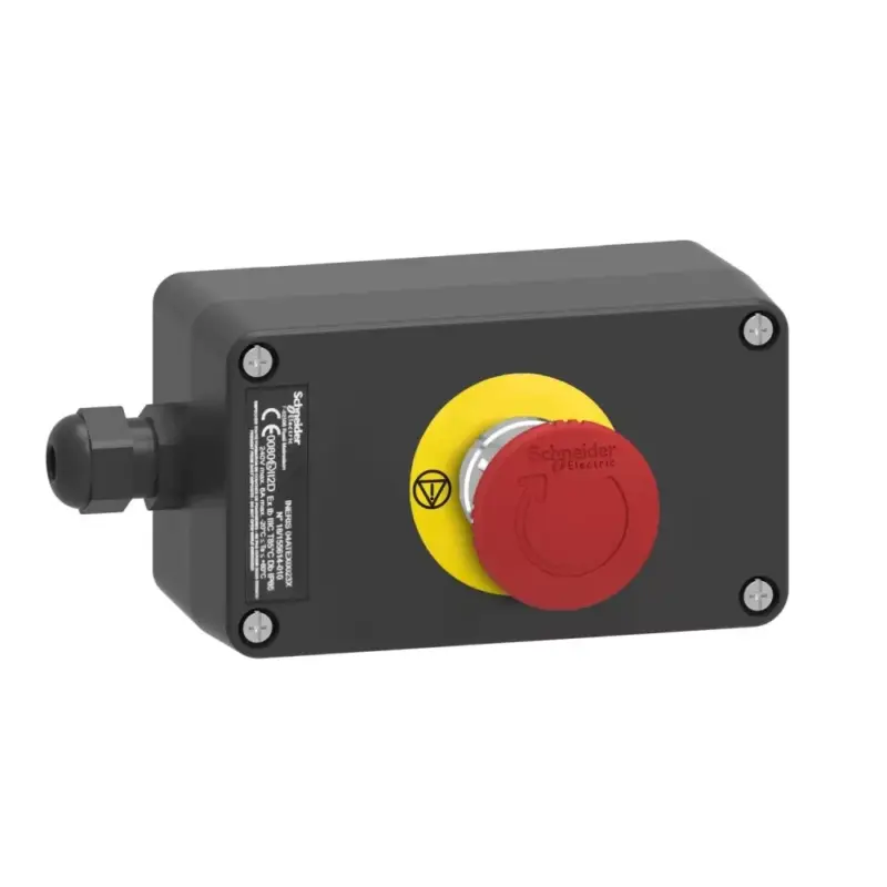Schneider XAWG178EX Harmony XAWF ATEX D tokozott vészleállító, gombafejű 40mm, forgatásra oldó, műanyag, 2NC, piros Legnépszerűbb