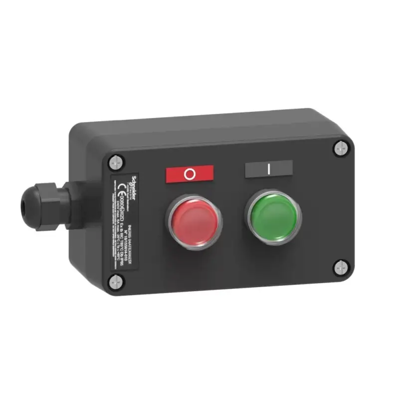 Outlet Schneider XAWG210EX Harmony XAWF ATEX D tokozott kettős nyomógomb, műanyag, 1NO zöld, 1NC piros