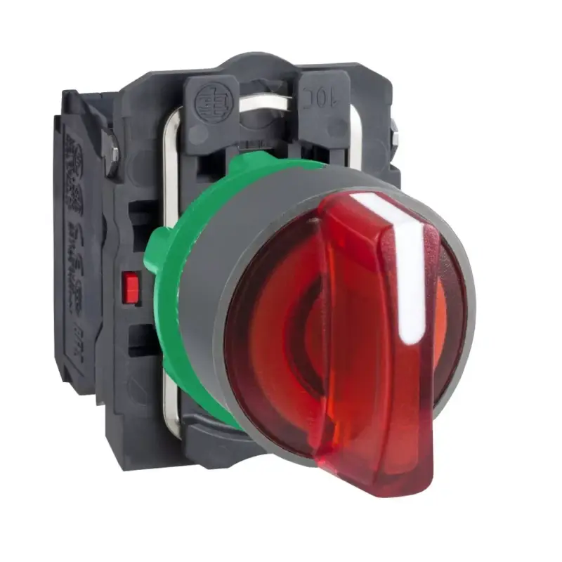 Vedd meg most Schneider XB5AK134B5C0 Harmony komplett műanyag LED világító választókapcsoló, Ø22, 3 állású, 24 V, 1NO+1NC, piros, szürke körgyűrű