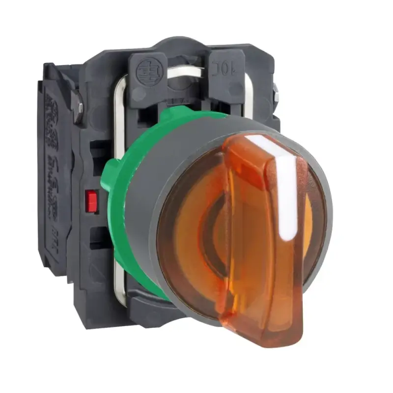 Kedvezményes ár Schneider XB5AK135G5C0 Harmony komplett műanyag LED világító választókapcsoló, Ø22, 3 állású, 120 VAC, 1NO+1NC, narancs, szürke körgyűrű