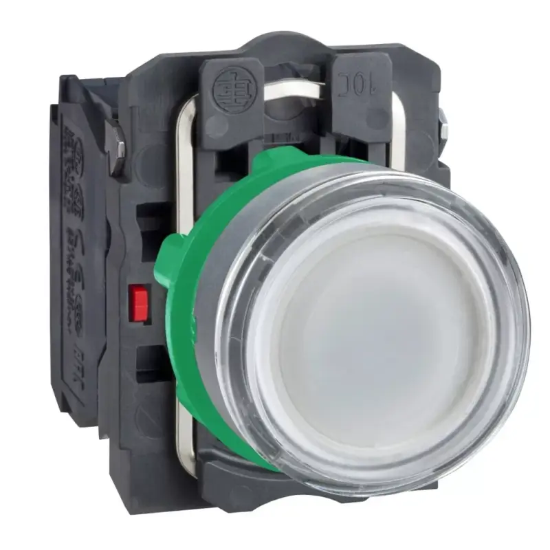 Schneider XB5AW31M5C0 Harmony komplett műanyag LED világító nyomógomb, Ø22, visszatérő, 1NO+1NC, 230VAC, fehér, szürke körgyűrű Szuper ajánlat