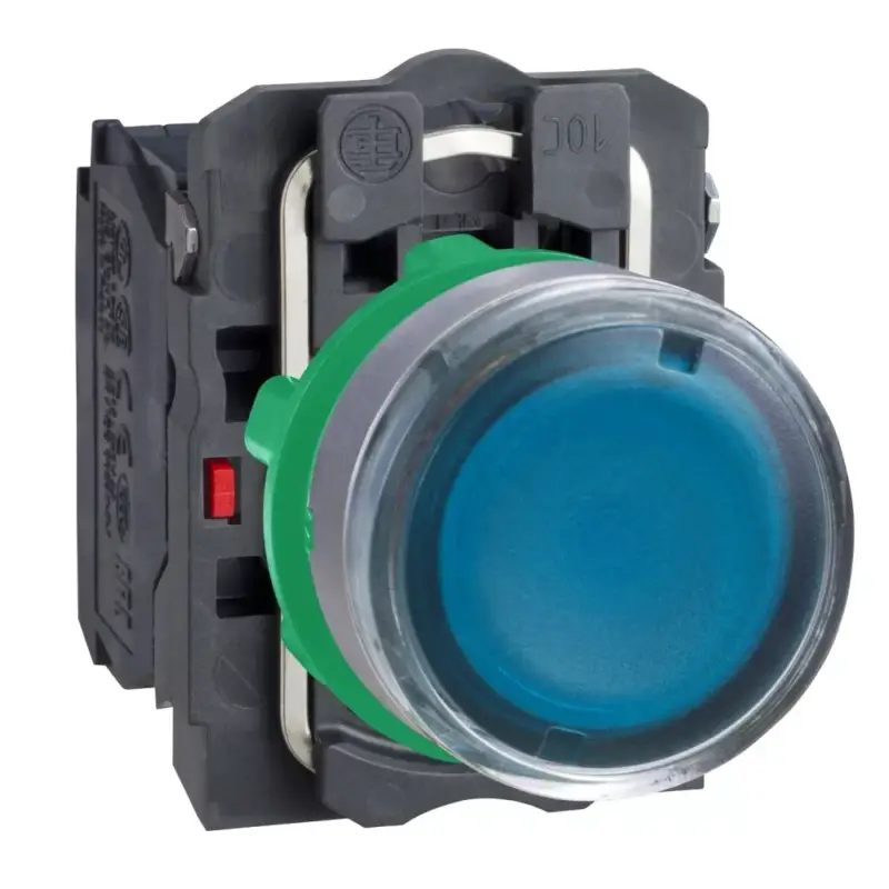 Schneider XB5AW36M5C0 Harmony komplett műanyag LED világító nyomógomb, Ø22, visszatérő, 1NO+1NC, 230VAC, kék, szürke körgyűrű Kihagyhatatlan ajánlat